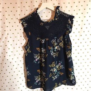 Lily White Navy Floral Shirt XL EUC